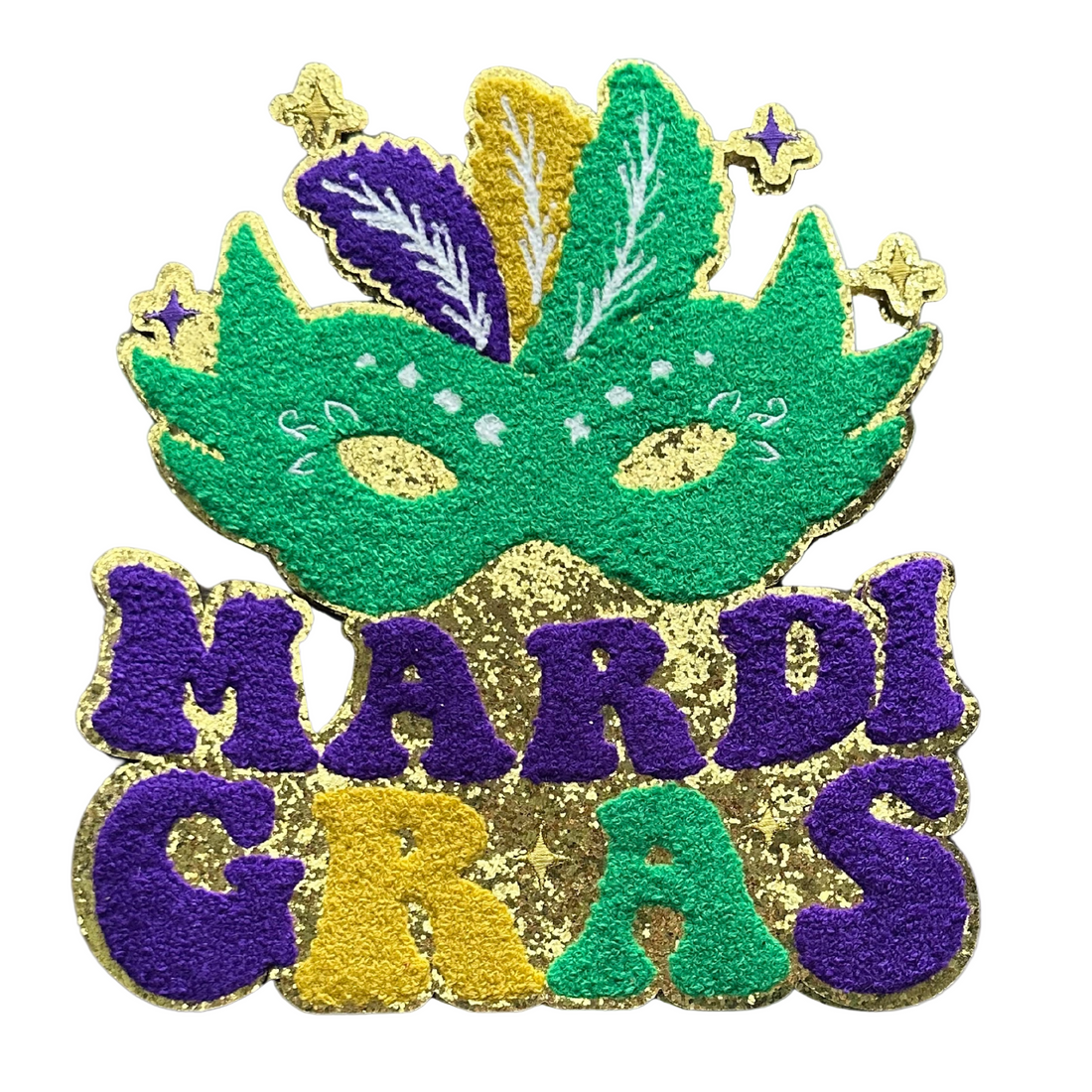 Mardi Gras Feather Mask Chenille Patch by Neptune Transfers