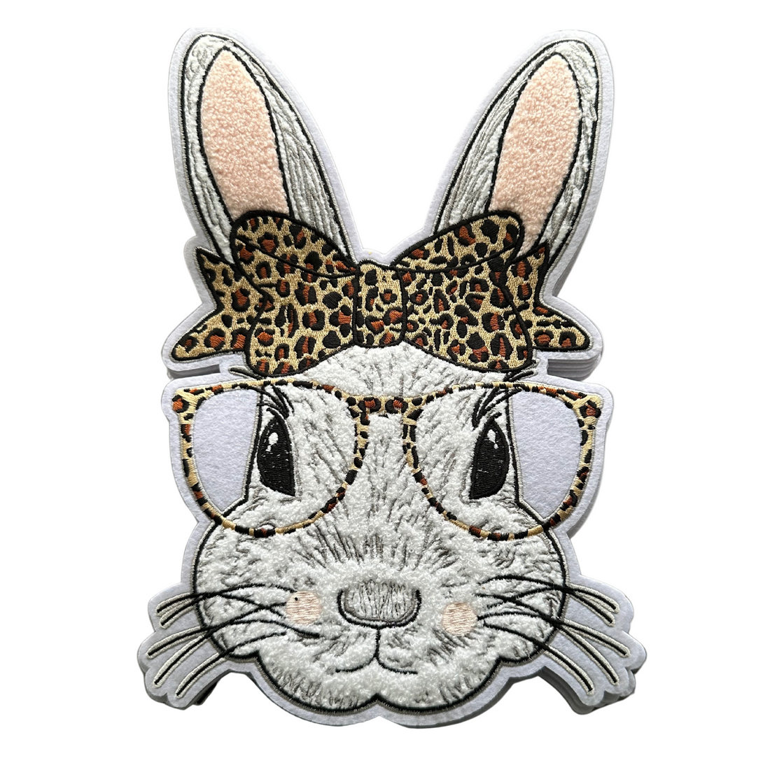 Easter Bunny Leopard Print Bow and Glasses Chenille Patch by Neptune Transfers